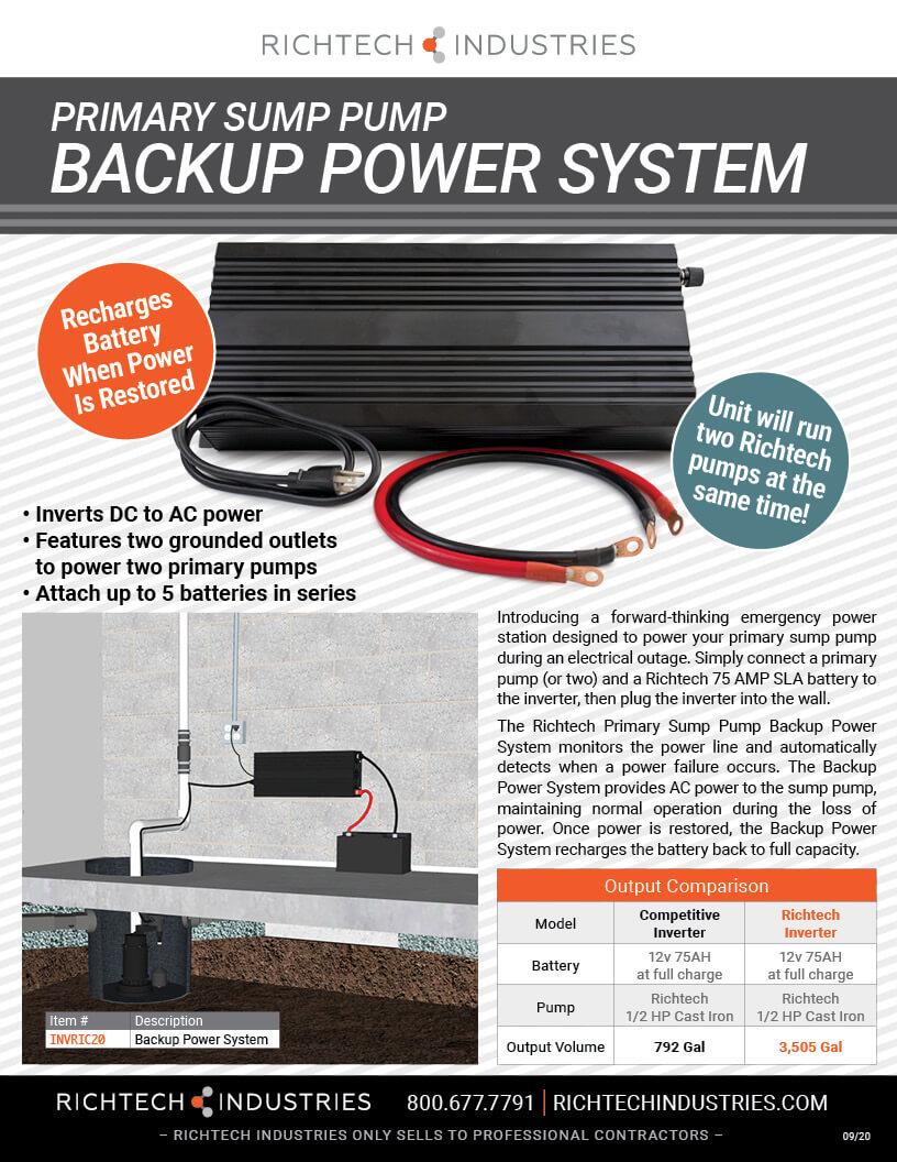 Primary Sump Pump Backup Power System Richtech Industries